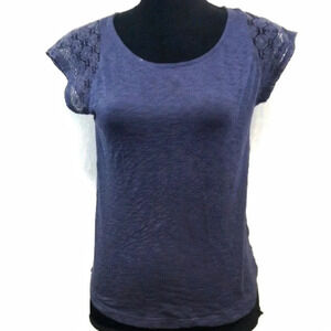 Splendid Crochet Lace Sleeve Blouse Top Tee Navy S